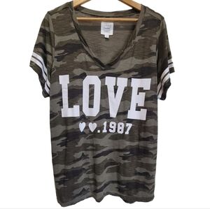 1XL Cotton Blend Camo Military Print Statement T-Shirt "Love" Americana